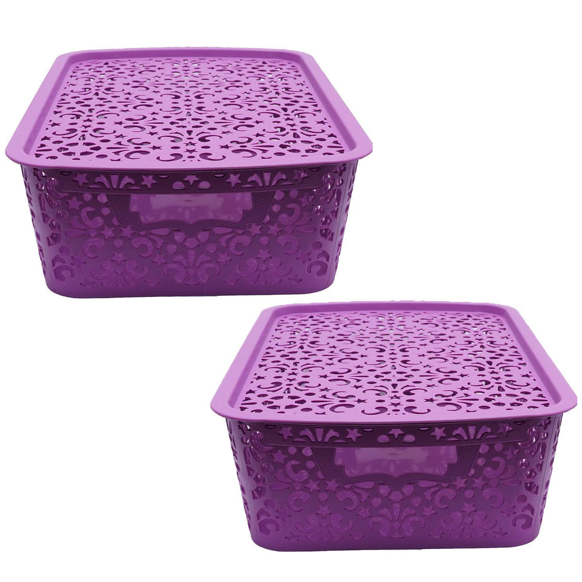 Cutting EDGE Plastic Turkish Storage Basket with Lid,Medium,PurpleSet of 2