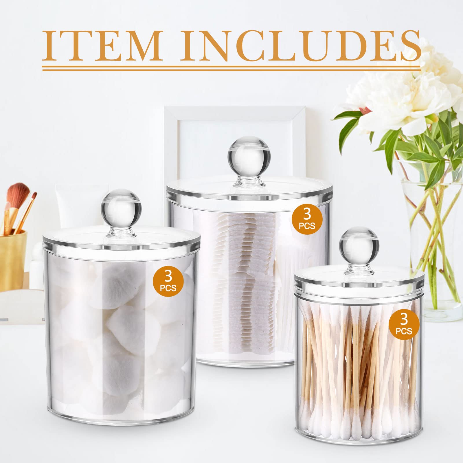 9 Pack Acrylic Holder Dispenser Plastic Apothecary Jars With Lids For Cotton Ball, 10/22/39 Oz Clear Plastic Storage Jars Floss