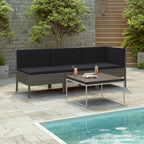 vidaXL 3-Piece Outdoor Patio Lounge Set - Poly Rattan Lounge Set with Cushions - Weather-Resistant and Powder-Coated Steel Frame - Gray Color.