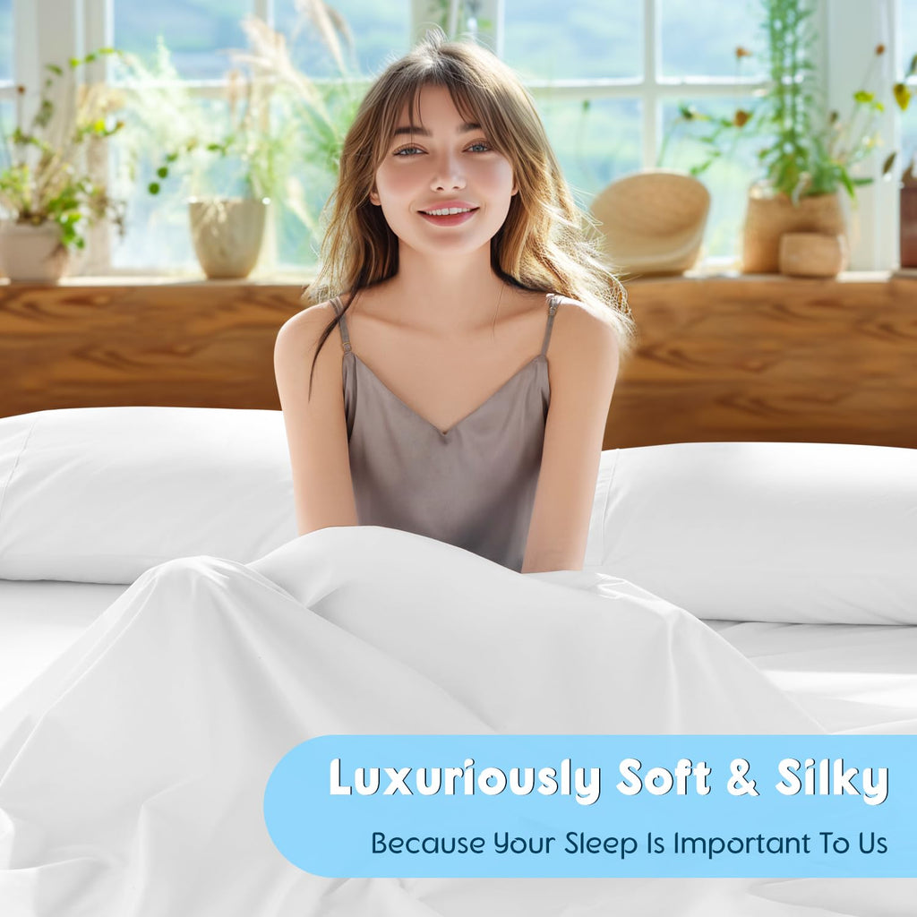 Sonoro Kate 100% Egyptian Cotton Sheets Set - 1000 High Thread Count, Luxury 5-Star Hotel Sateen Bed Sheets, Soft, Breathable Lo