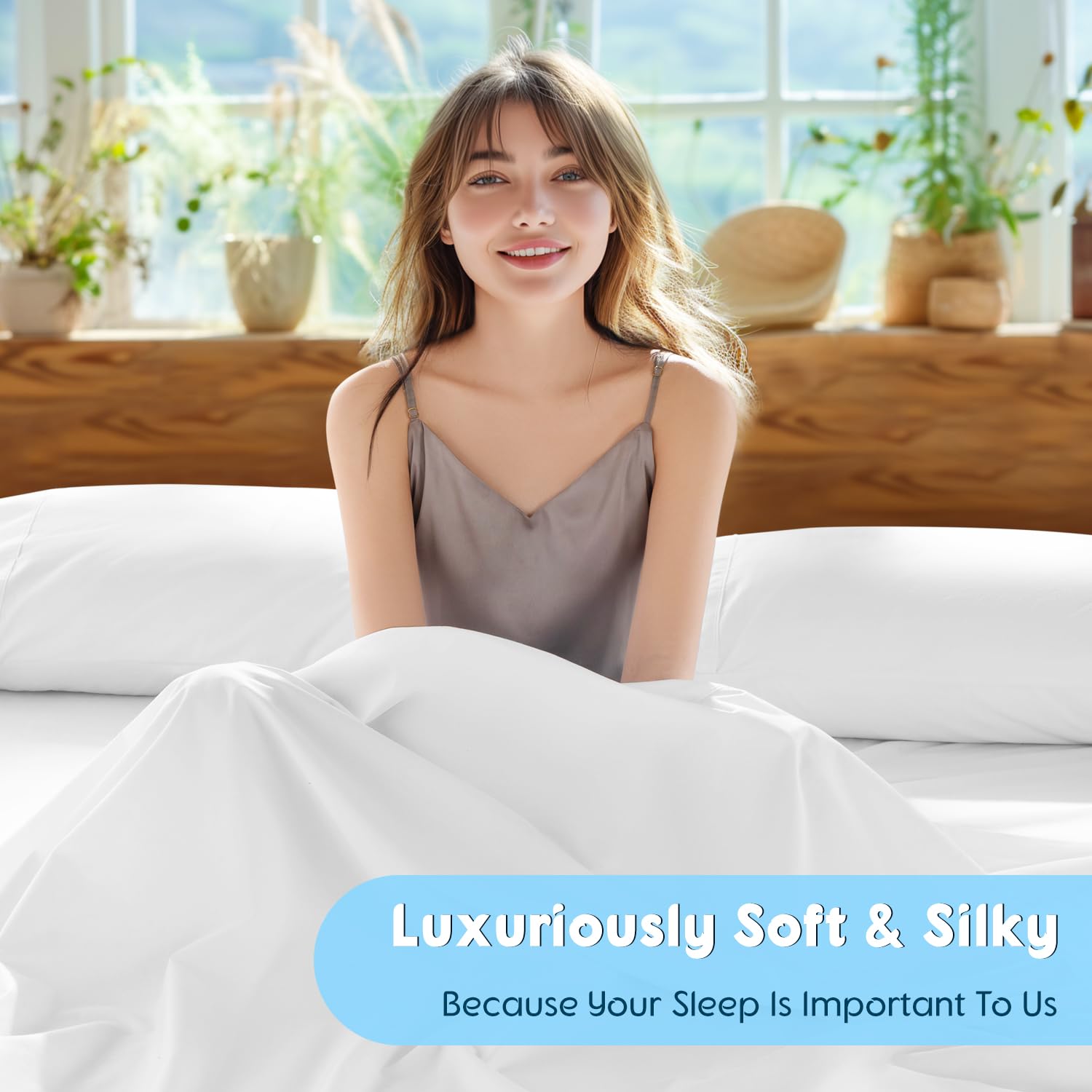 Sonoro Kate 100% Egyptian Cotton Sheets Set - 1000 High Thread Count, Luxury 5-Star Hotel Sateen Bed Sheets, Soft, Breathable Lo