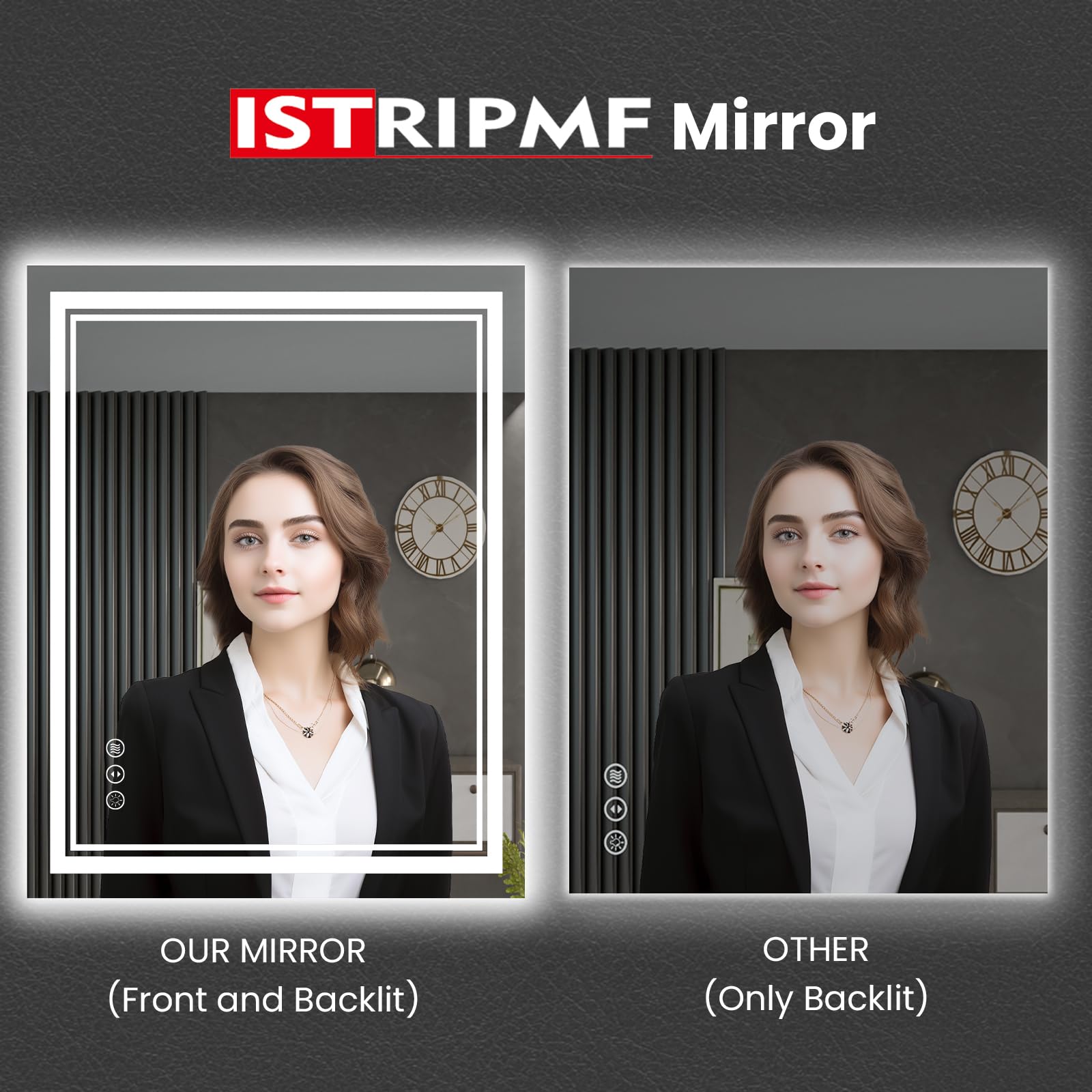 Istripmf 28 X 32 Inch Led Bathroom Mirror, Front Light And Backlit Anti-Fog Dimmable Memory Lighted Vanity Mirror, Shatterproof