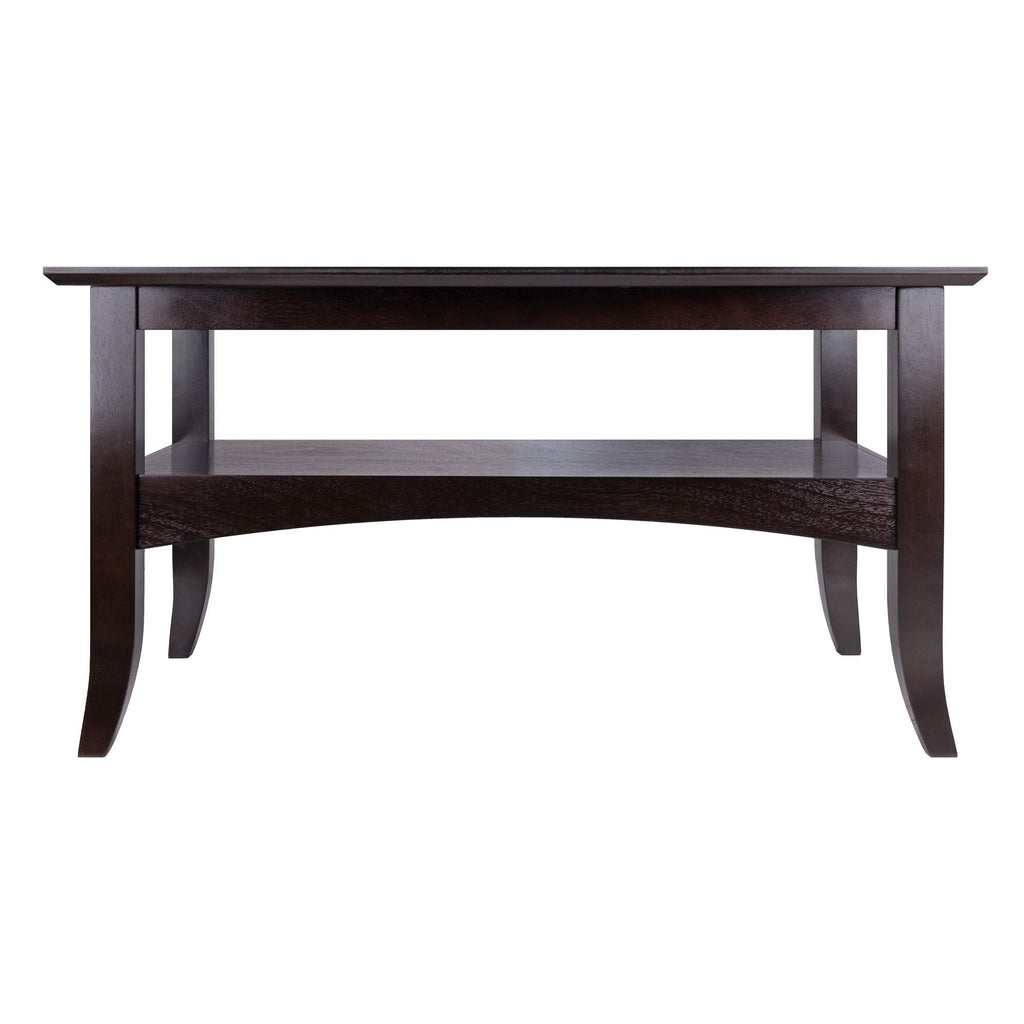 Ergode Wood Camden Coffee Table - Sophisticated Style, Durable Solid Wood, Spacious Surface & Lower Shelf for Storage, Coffee Finish, Easy Assembly.