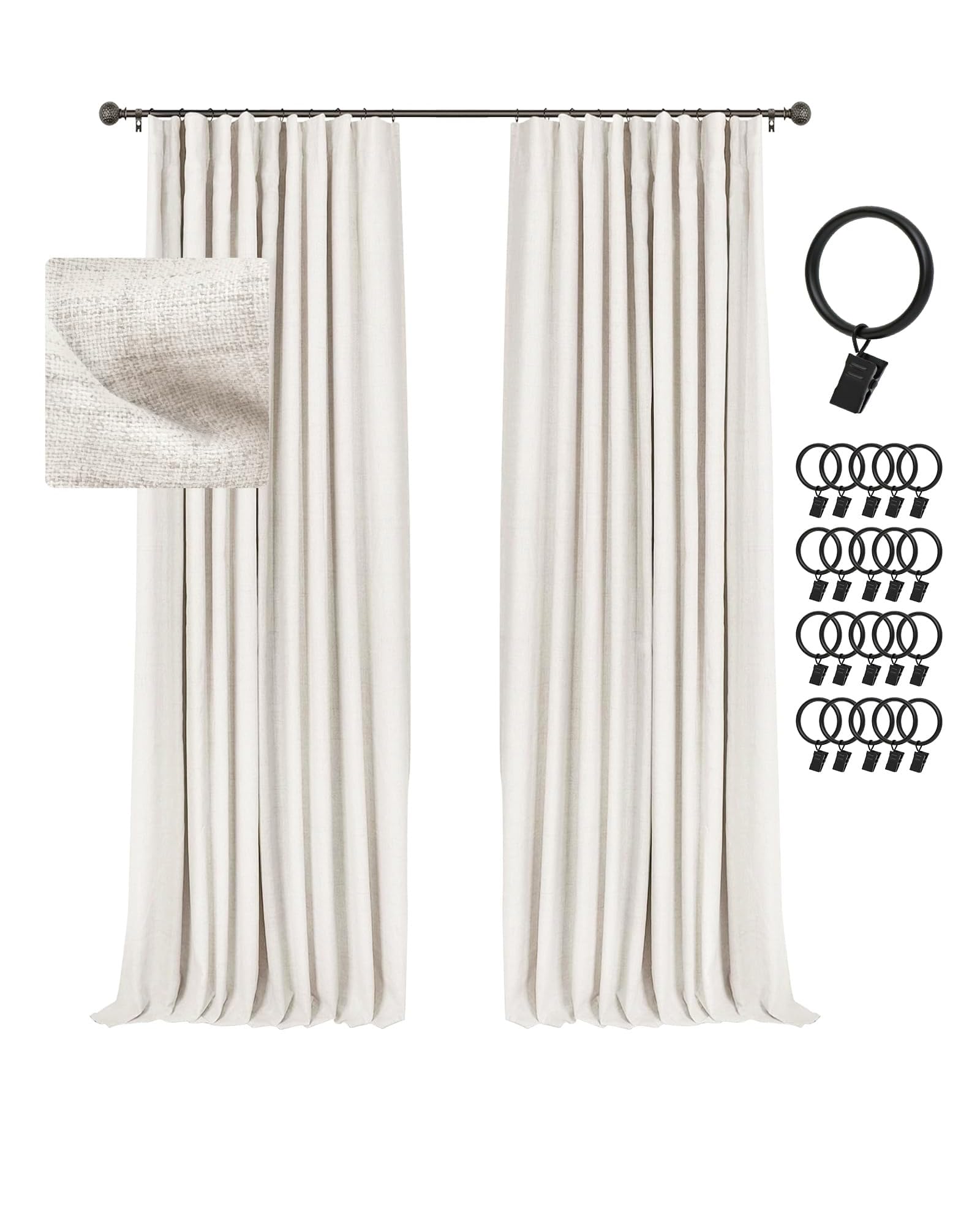 Inovaday 100% Blackout Curtains 90 Inches Long, Linen Curtains 90 Inches Long, Thermal Insulated Curtains For Bedroom, Nursery,