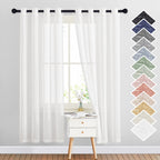 Nicetown White Sheer Linen Curtains Flax Texture For Bedroom, Vintage Grommet Top Semitransparent Privacy Window Treatment Light