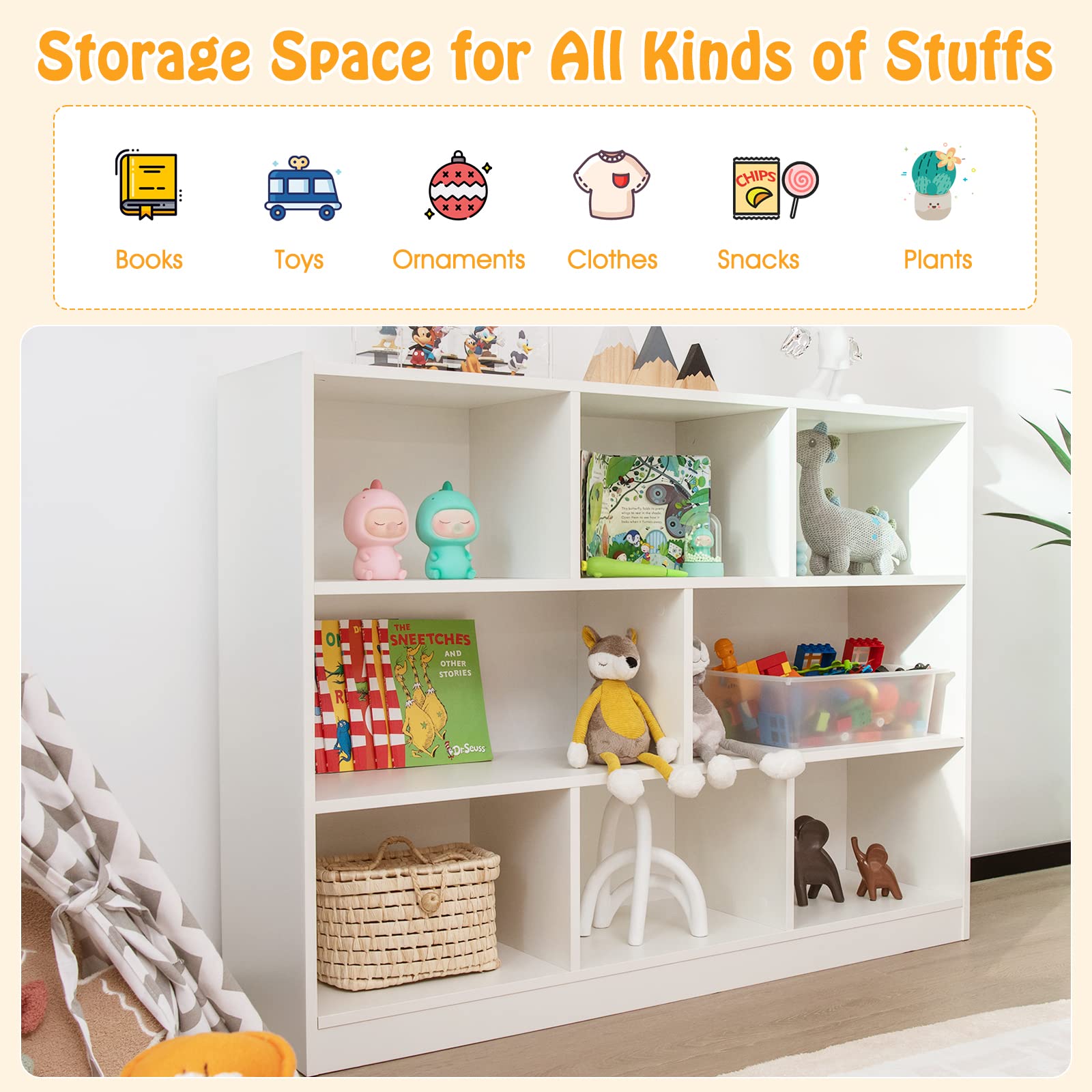 Honey Joy Kids Storage Organizer, 8-Section Wooden Display Shelf For Classroom, Playroom, Nursery, Kindergarten