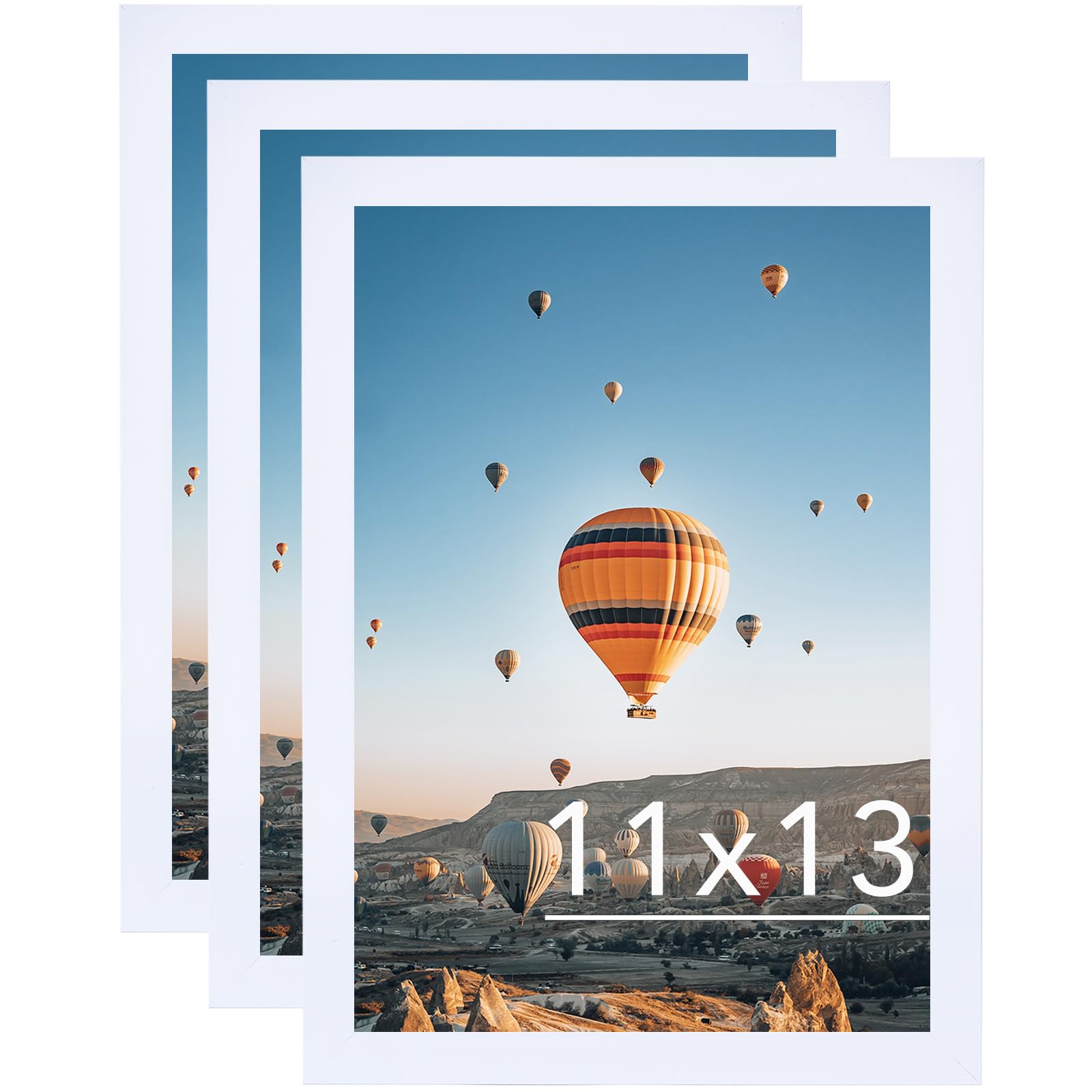 JCJMY 11x13 White Picture Frame Set of 3, Horizontal and Vertical Formats for Wall Hanging, 11 x 13 Wall Gallery Poster Photo Fr