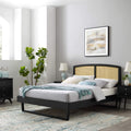 Modway Sierra Cane And Wood Full Platform Bed With Angular Legs In Black
