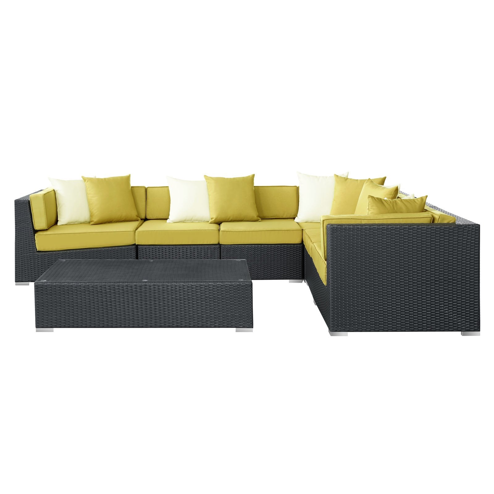 Lexmod Dreamscape 7-Piece Outdoor Wicker Patio Sectional Sofa Set - Thumbnail 5