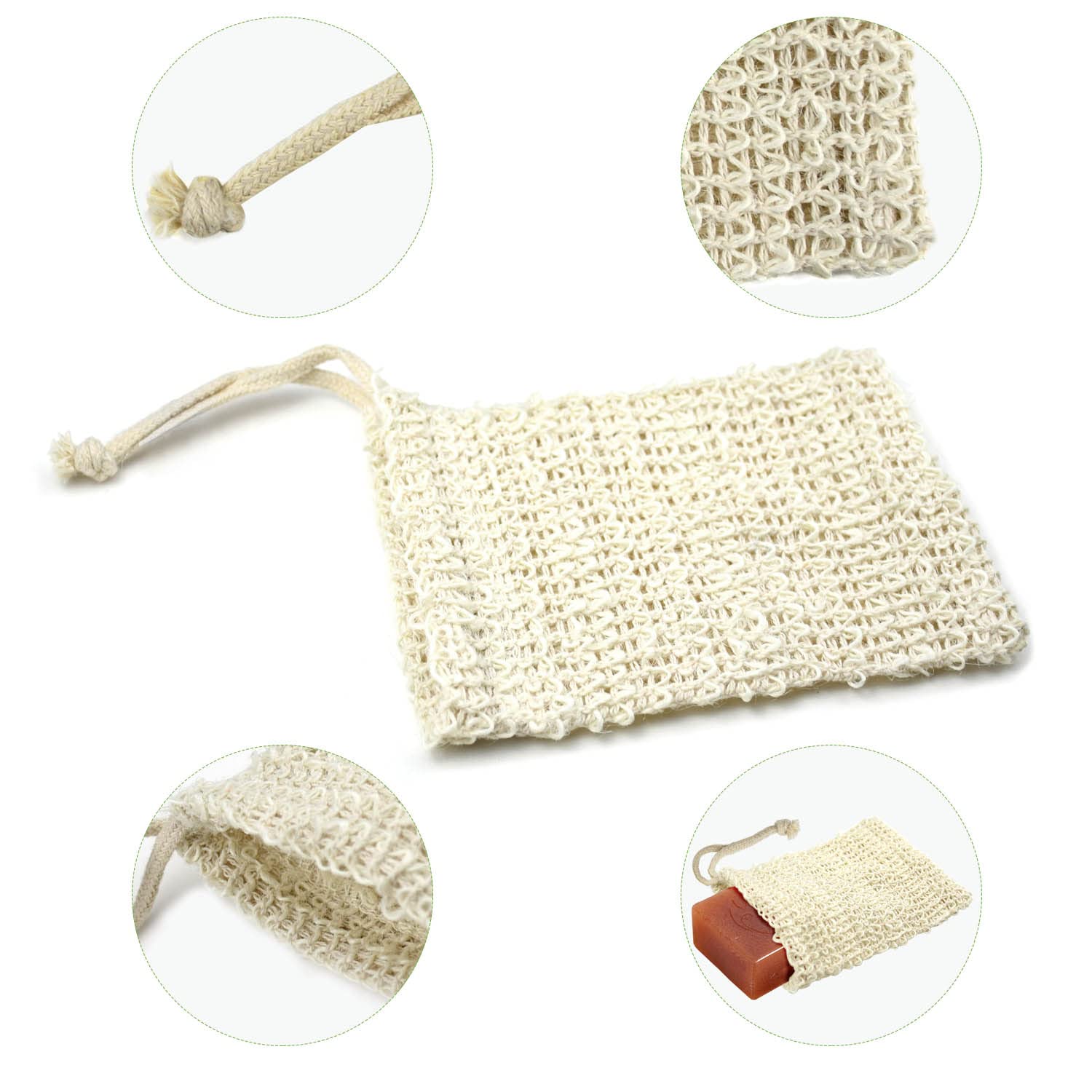 E-Know Soap Bag, 5 Pack Natural Sisal Soap Saver, Zero Waste Plastic-Free Soap Net, Foaming And Drying The Soap, Massage, Peelin