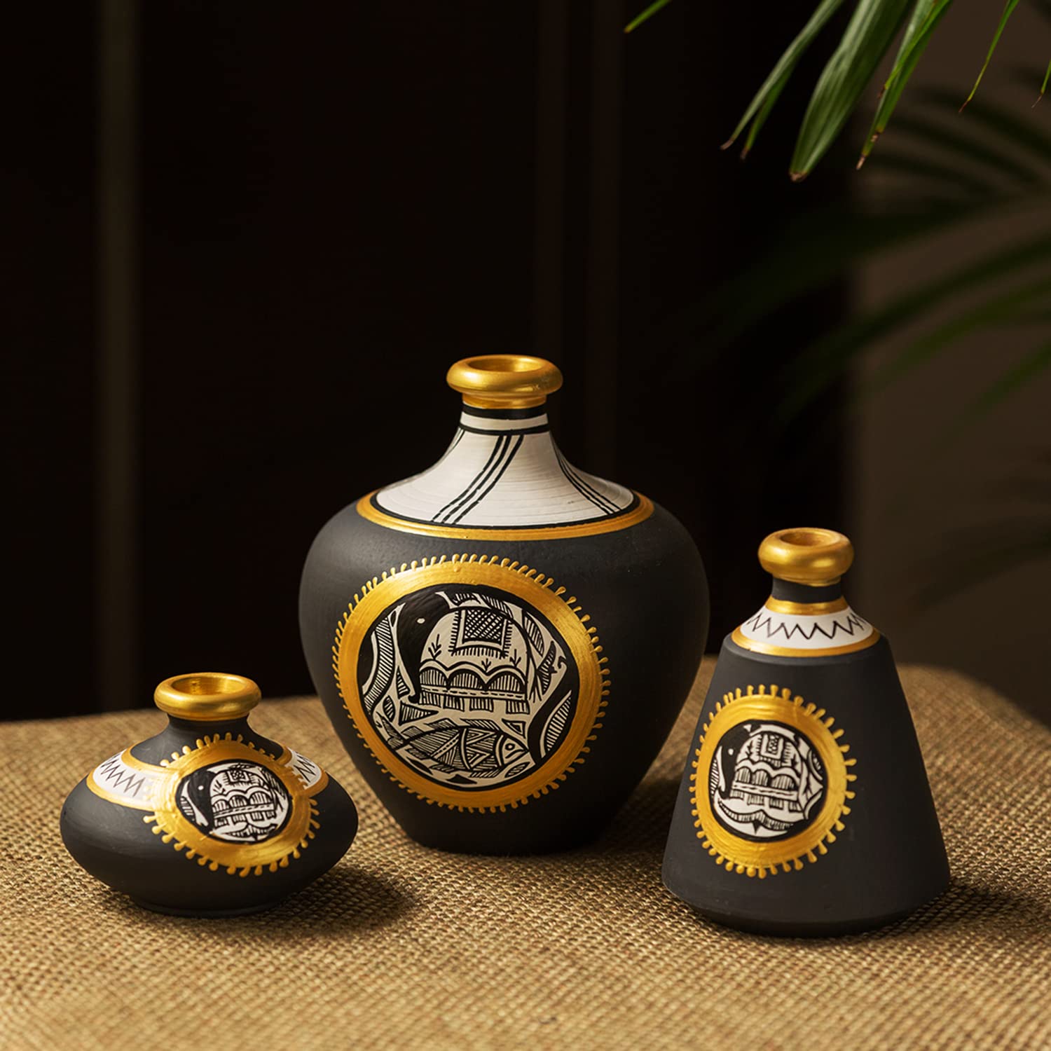 ExclusiveLane Madhubani Matkis Terracotta Vase | Handpainted Vase for Living Room | Flower Vase Centerpieces | Home Decorative
