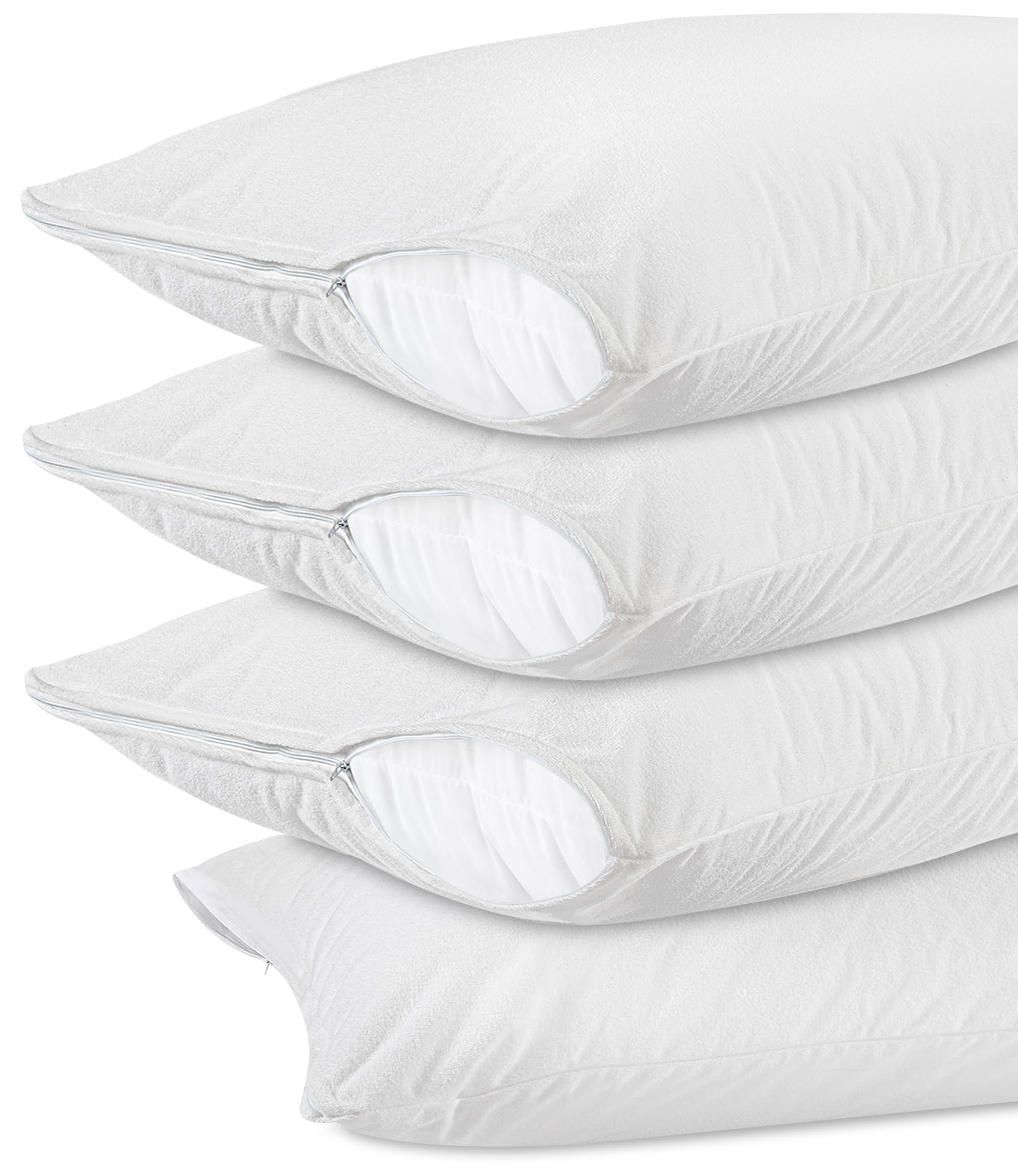 Utopia Bedding Waterproof Pillow Protectors With Zipper Standard Size (4 Pack), Terry Pillow Covers, Bed Bug And Dust Mite Proof