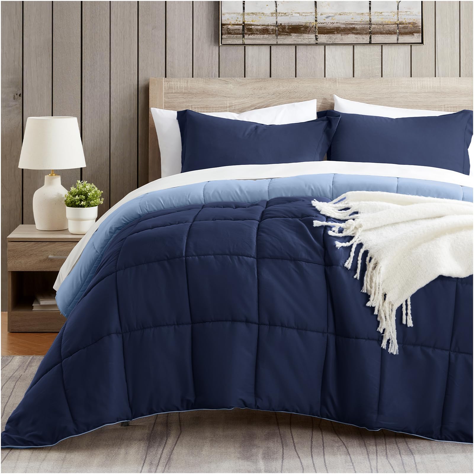 satisomnia Full Comforter Set Navy Blue, Lightweight Comforters Full Size Bed, Soft Breathable Down Alternative Bed Comforter Se