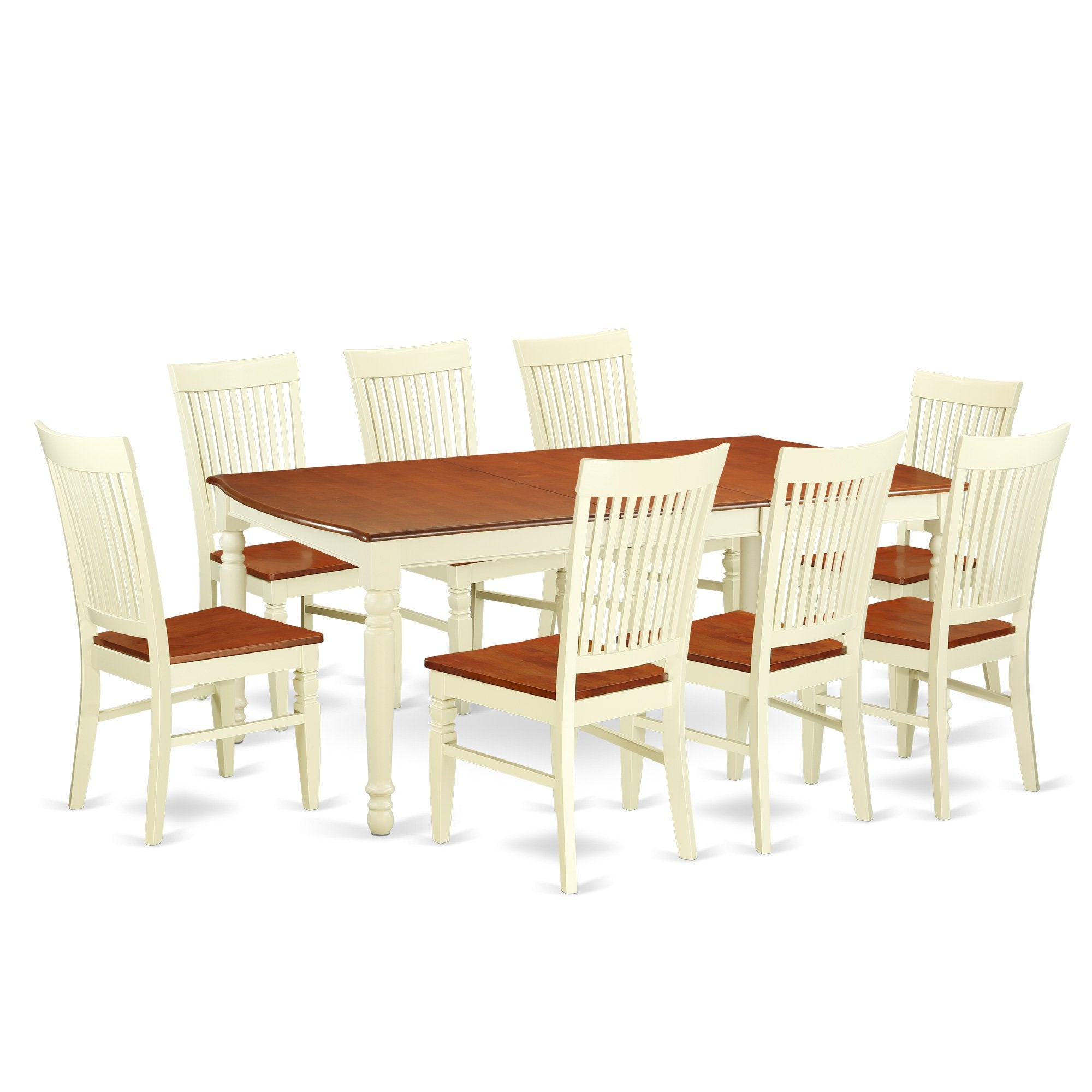 East West Furniture Dowe9-Bmk-W Dover 9 Piece Room Furniture Set Includes A Rectangle Kitchen Table With Butterfly Leaf And 8 Dining Chairs, 42X78 Inch, Buttermilk & Cherry