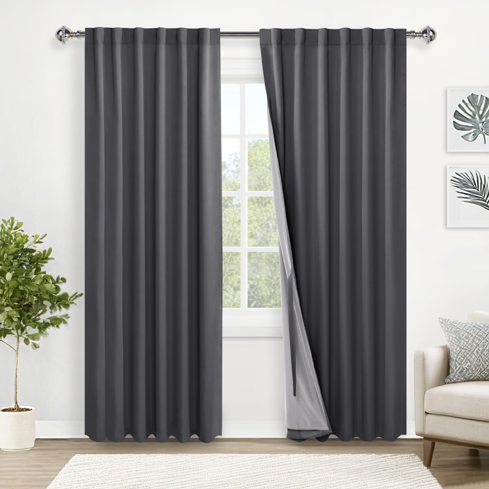 Xwzo 100% Blackout Curtains 84 Inches Long With Tiebacks- Heat And Full Light Blocking, Thermal Insulated Window Panels For Bedr