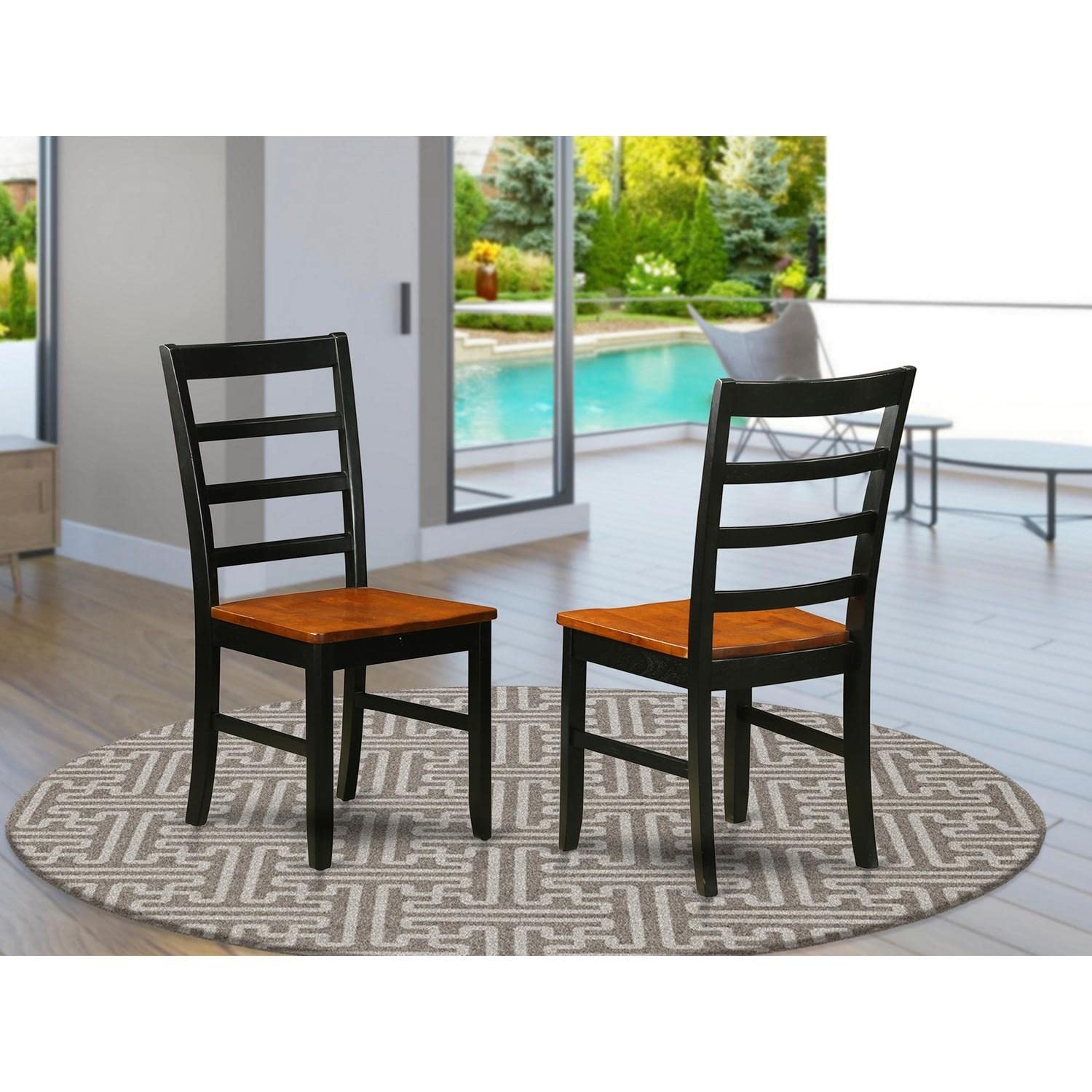 East West Furniture Dining Chairs, Set of 2, Black & Cherry