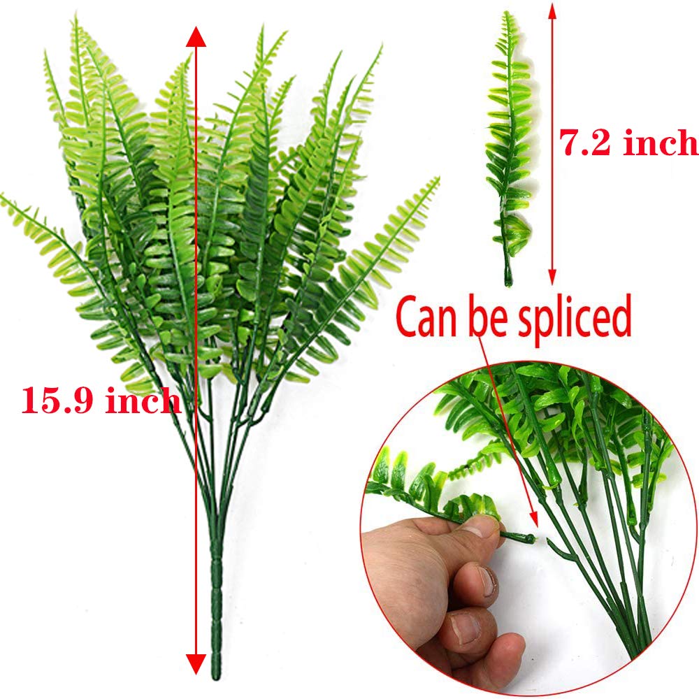 Szjias Artificial Ferns For Outdoors Fake Fern Plant Faux Boston Fern For Patio Porch Outdoor Plants Decor (8 Pcs)