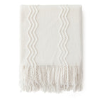 Miulee Off White Knitted Throw Blanket For Couch Textured Knit Blanket With Tassels Cozy Woven Boho Bed Blanket For Sofa Bed Chair Acrylic Wave Pattern 50'X60'