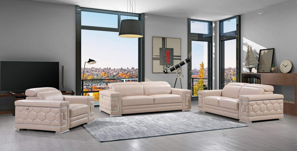 HomeRoots 114' Modern Beige Leather Sofa Set