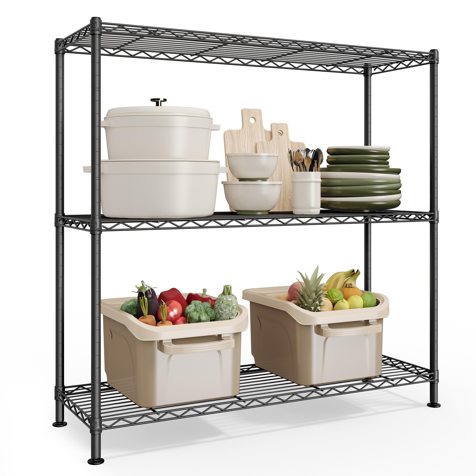 SONGMICS Storage Shelf, Metal Wire Shelving Unit, Adjustable Shelves, for Garage, Bedroom, Living Room, Kitchen, Pantry, 3 Tier,