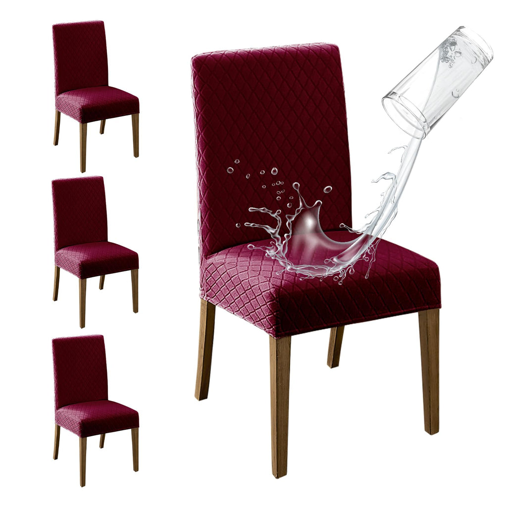 MOSAYT 100% Waterproof Winter Christmas Chair Covers Set of 4, Super Fit Stretch Jacquard Parson Chairs Slipcovers Removable Was
