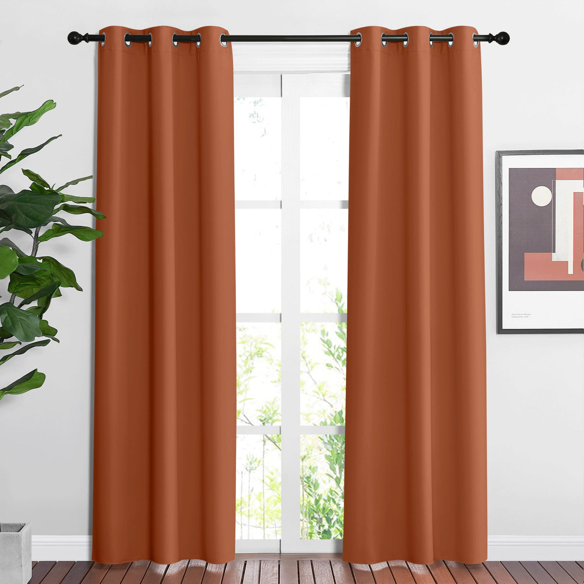 Nicetown Blackout Burnt Orange Curtains 84 Inches Long - Grommet Top Room Darkening Thermal Curtains Sound Blocking Window Treat