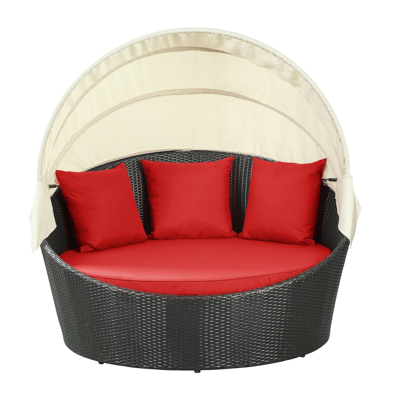 Modway Siesta Wicker Rattan Outdoor Patio Canopy Daybed In Espresso Red