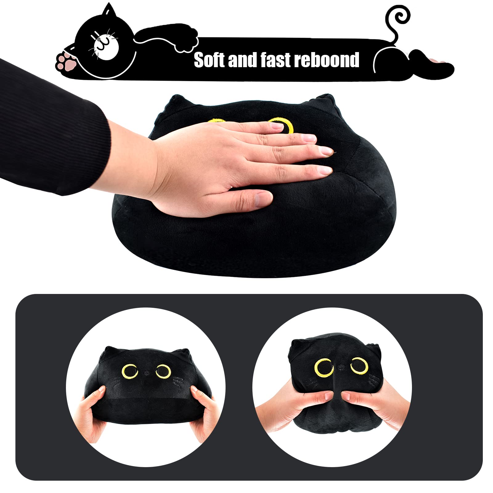 Auderhine 16' Black Cat Plush Toys, Cute Cat Pillow Soft Baby Plushies For Kids, Cat Stuffed Animals Kawaii Plush Toys Gift For