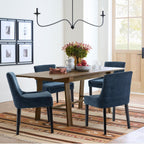 COLAMY Dining Chairs Set of 2 Upholstered Corduroy Accent Side Leisure Chairs Mid Back Wood Legs Blue HY-T89-Blue