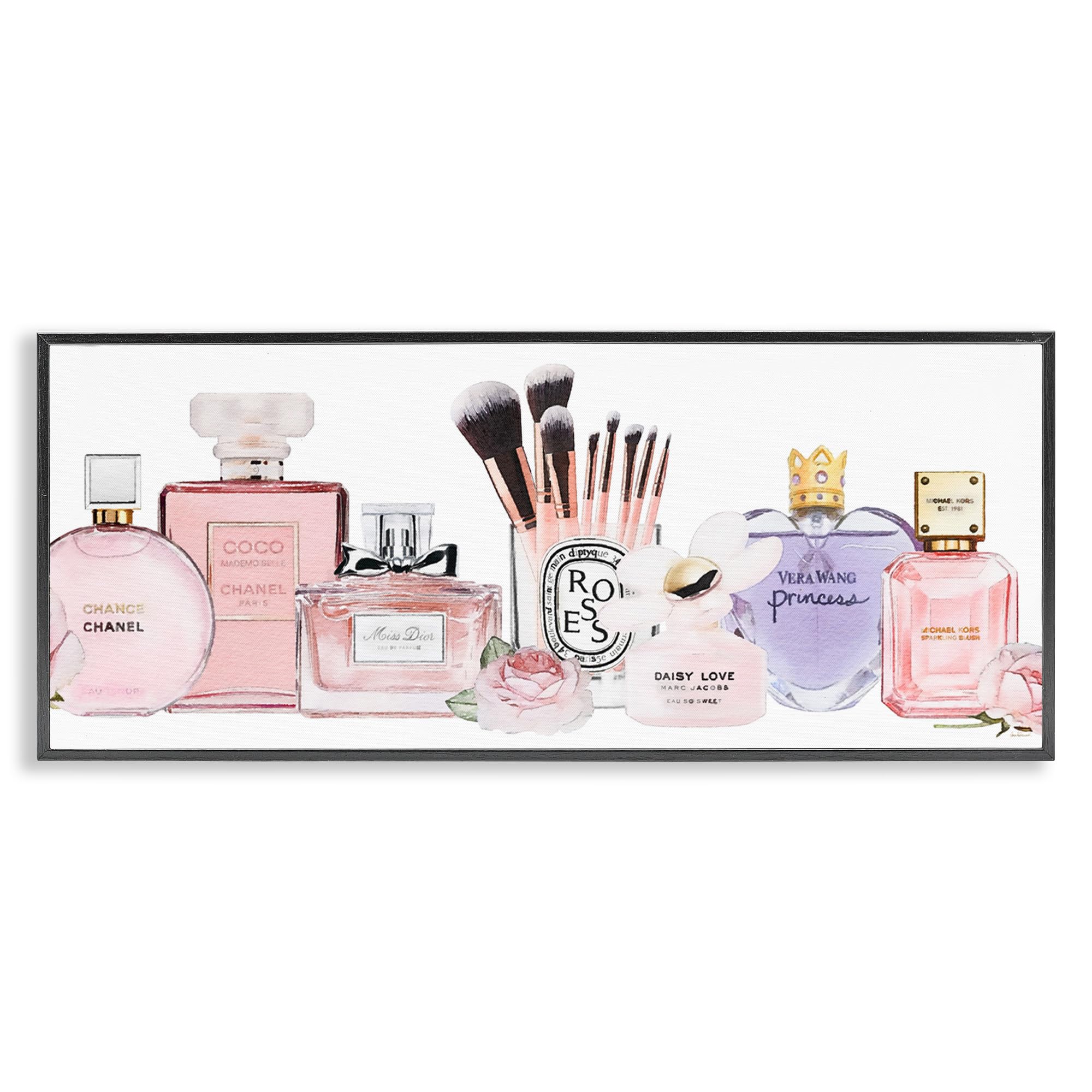 Stupell Industries Womens Fashion Fragrance Glam Accessories, Design by Amanda Greenwood Black Framed Wall Art, 13x30