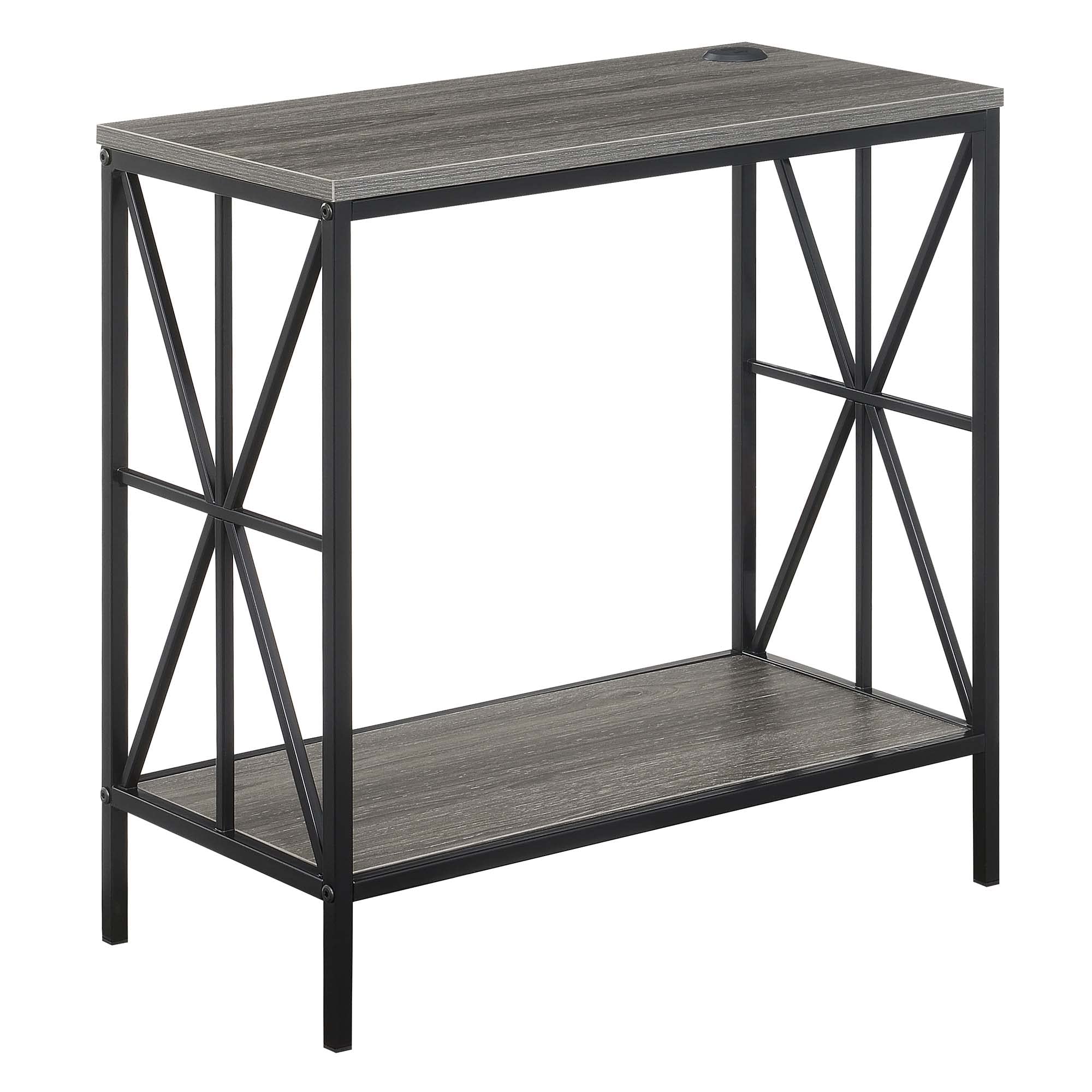 Convenience Concepts Tuscon Starburst Chairside End Table with Charging Station and Shelf, Weathered Gray/Black