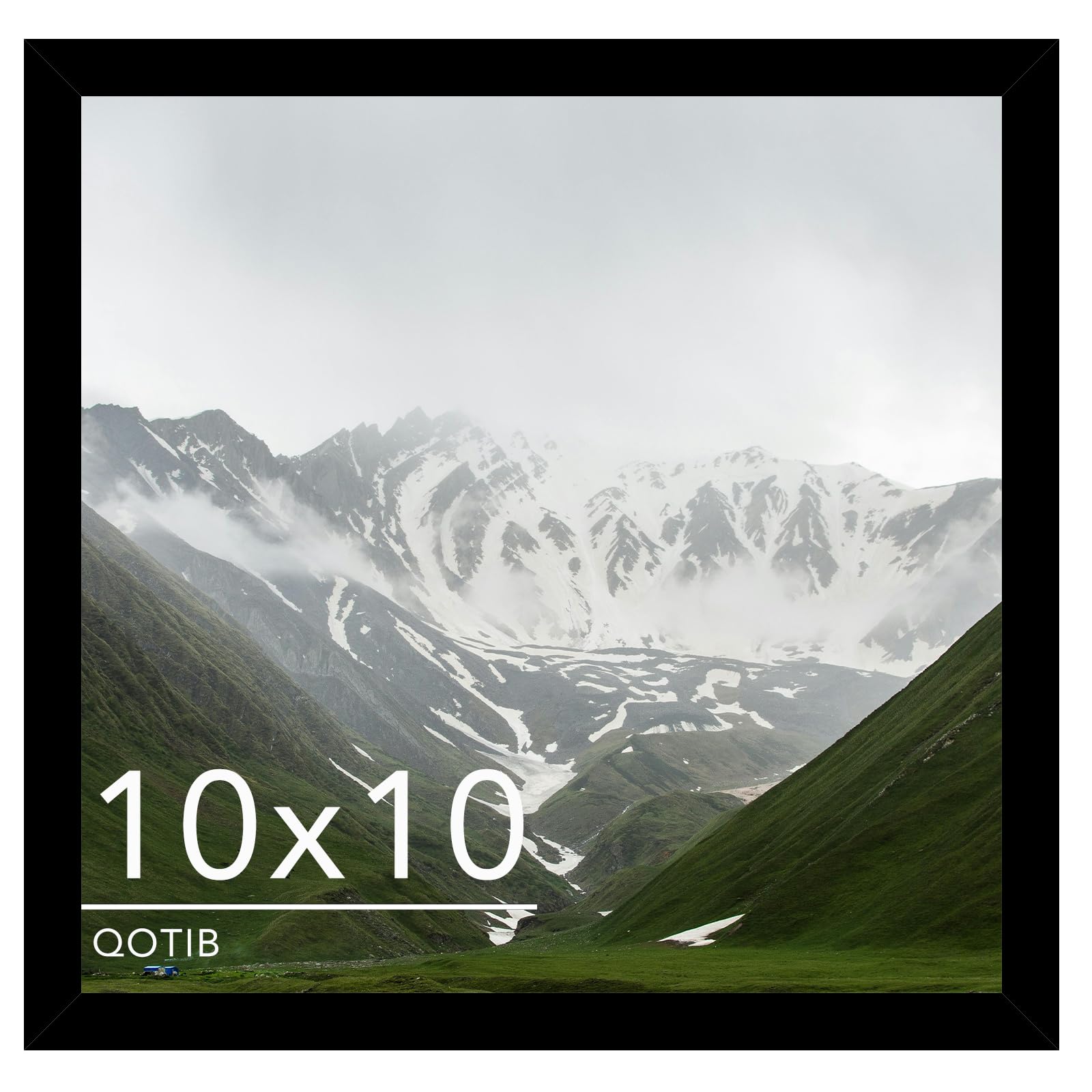 QOTIB 10x10 Picture Frame Black for Wall Mounting, Horizontal and Vertical Formats for Wall Hanging, Square Wood 10x10 Frame, Bl