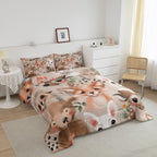 Kawaii Animals Comforter Set Queen Size,Cute Fox Deer Rabbit Bedding Set Kids Young Man,Plants Leaves Comforter For Teen Child Room Decor,Animal Home Quilted Duvet Set With 2 Pillowcase