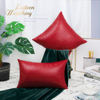 Brawarm Christmas Red Leather Throw Pillows 22 X 22 Inches, Snake Leather Pillow Covers Pack Of 2, Faux Leather Decorative Pillo