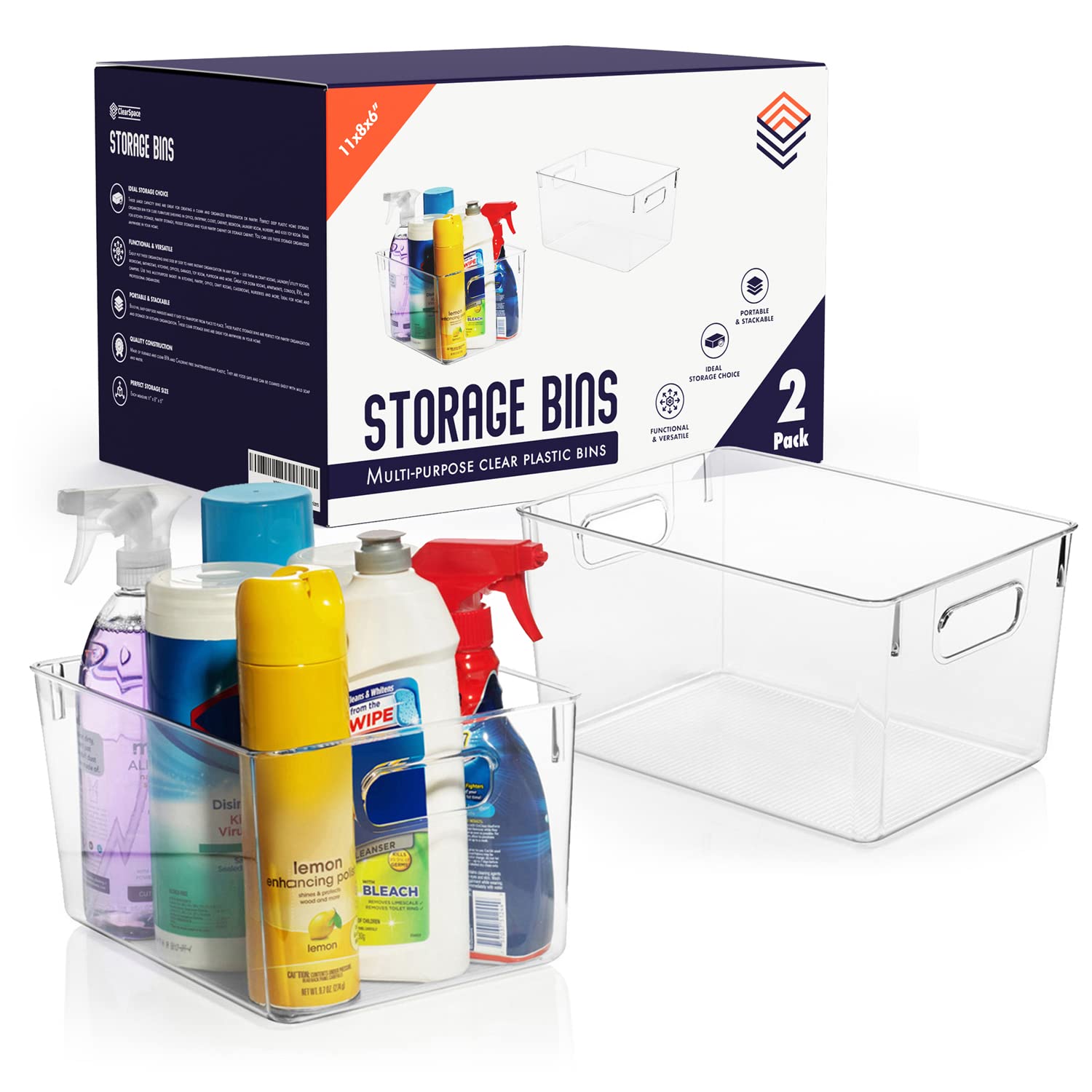 ClearSpace Clear Plastic Storage Bins - Pantry Organizers & Storage Containers, Cabinet Organizer - Home Organization Must Haves