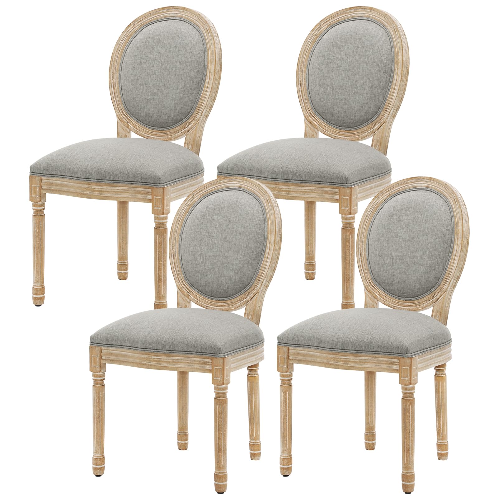 Furnimart French Country Vintage Dining Chairs Set Of 4 Farmhouse Dining Chairs With Round Back And Solid Wood Legs, Oval Side C
