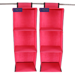 Shrey Creation Non Woven 3 Shelf Closet Cloth Hanging Organizer/Clothes Storage Wardrobe Organiser For Almirah (Pack Of 2, Pink)