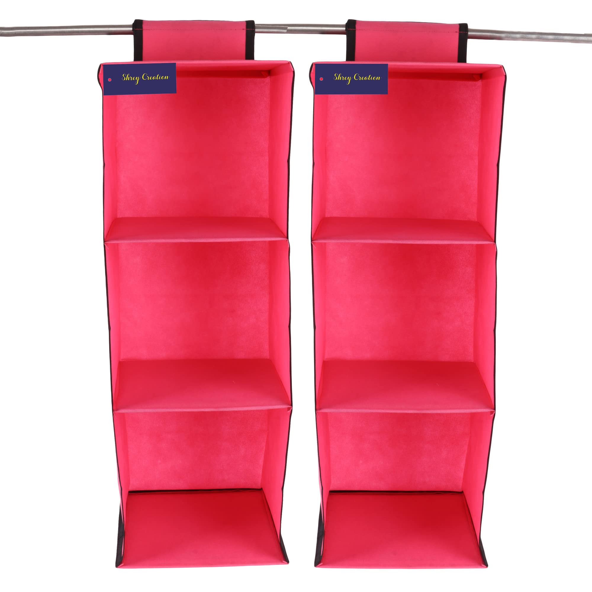 Shrey Creation Non Woven 3 Shelf Closet Cloth Hanging Organizer/Clothes Storage Wardrobe Organiser For Almirah (Pack Of 2, Pink)