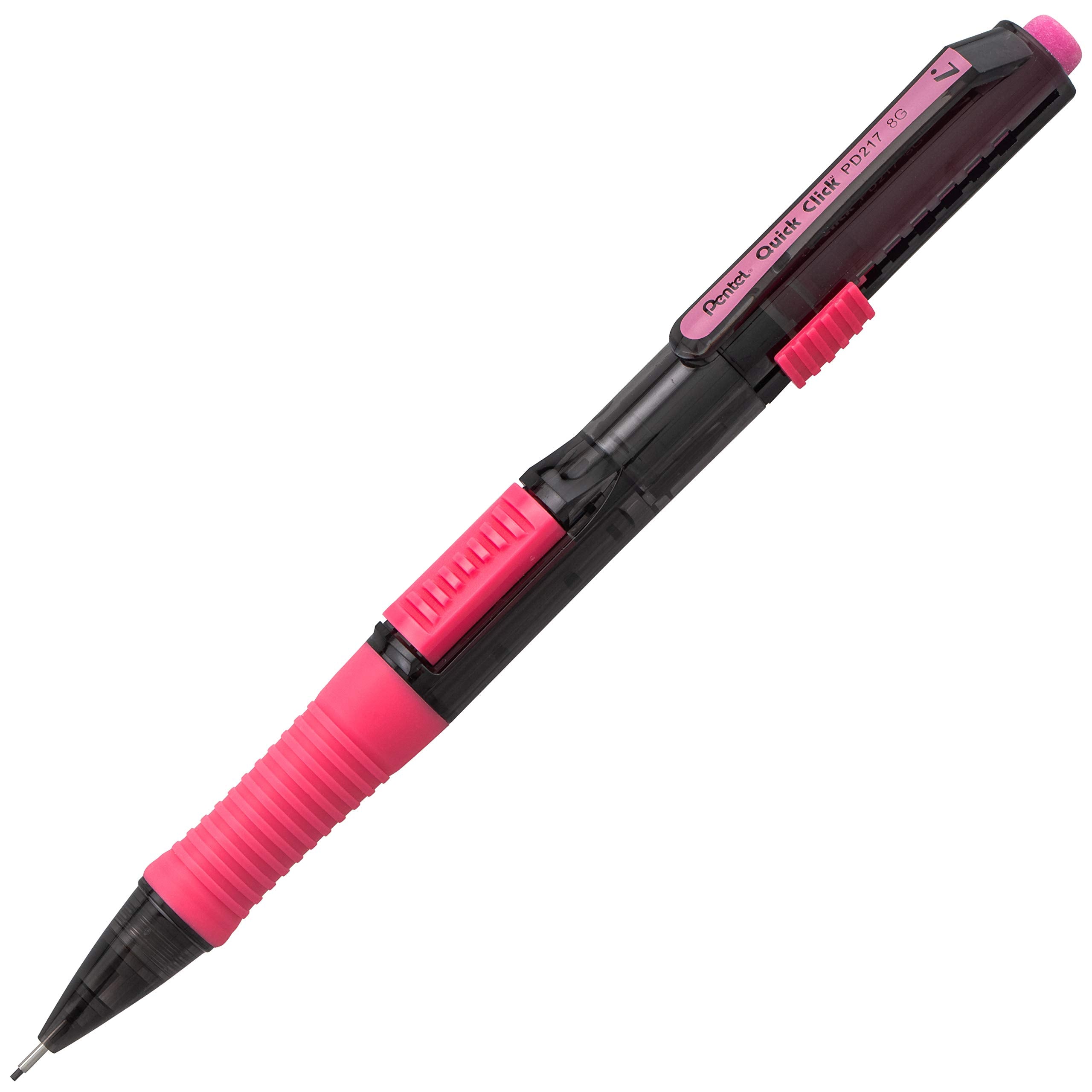 Pentel Quick Click Pop Mechanical Pencil, (0.7Mm) Medium 2B Lead, Black Barrel W/Pink Trim Box Of 12 (Pd217Ap)