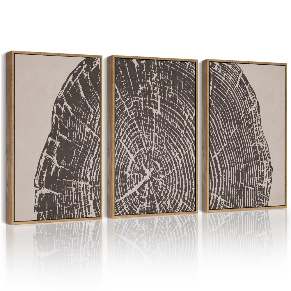 PHOPAGO Farmhouse Vintage Framed Wall Art Set Gray Wood Tree Ring Spirals Nature Abstract Drawings Rustic Modern Art Decor for L