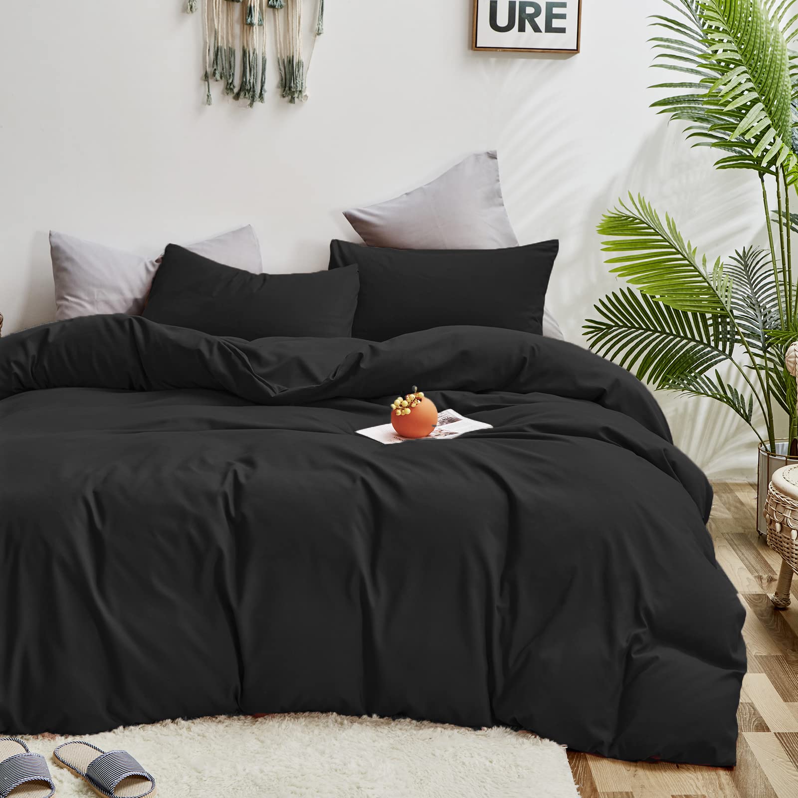 Luxlovery Black Comforter Set Twin Teen Kids Boys Solid Black Bedding Comforter Twin Size Dark Color Quilts Blanket Soft Breatha