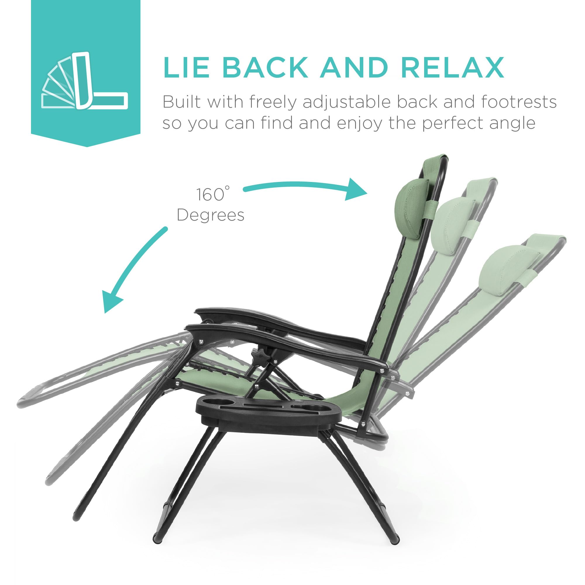 Best Choice Products Set of 2 Zero Gravity Lounge Chairs Steel Mesh Sage Green SKY7102