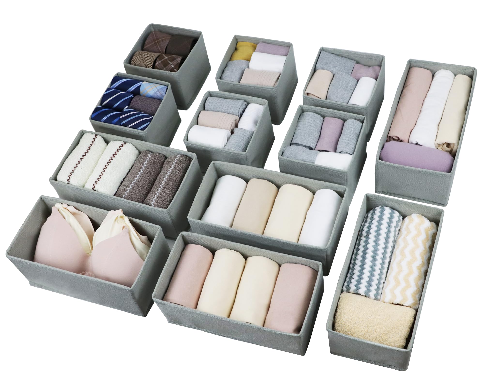 Set of 12 Drawer Organizer, Fabric Closet Organizer and Storage Baskets,Foldable Drawer Divider for Clothing,Sock,Ties,Underwear