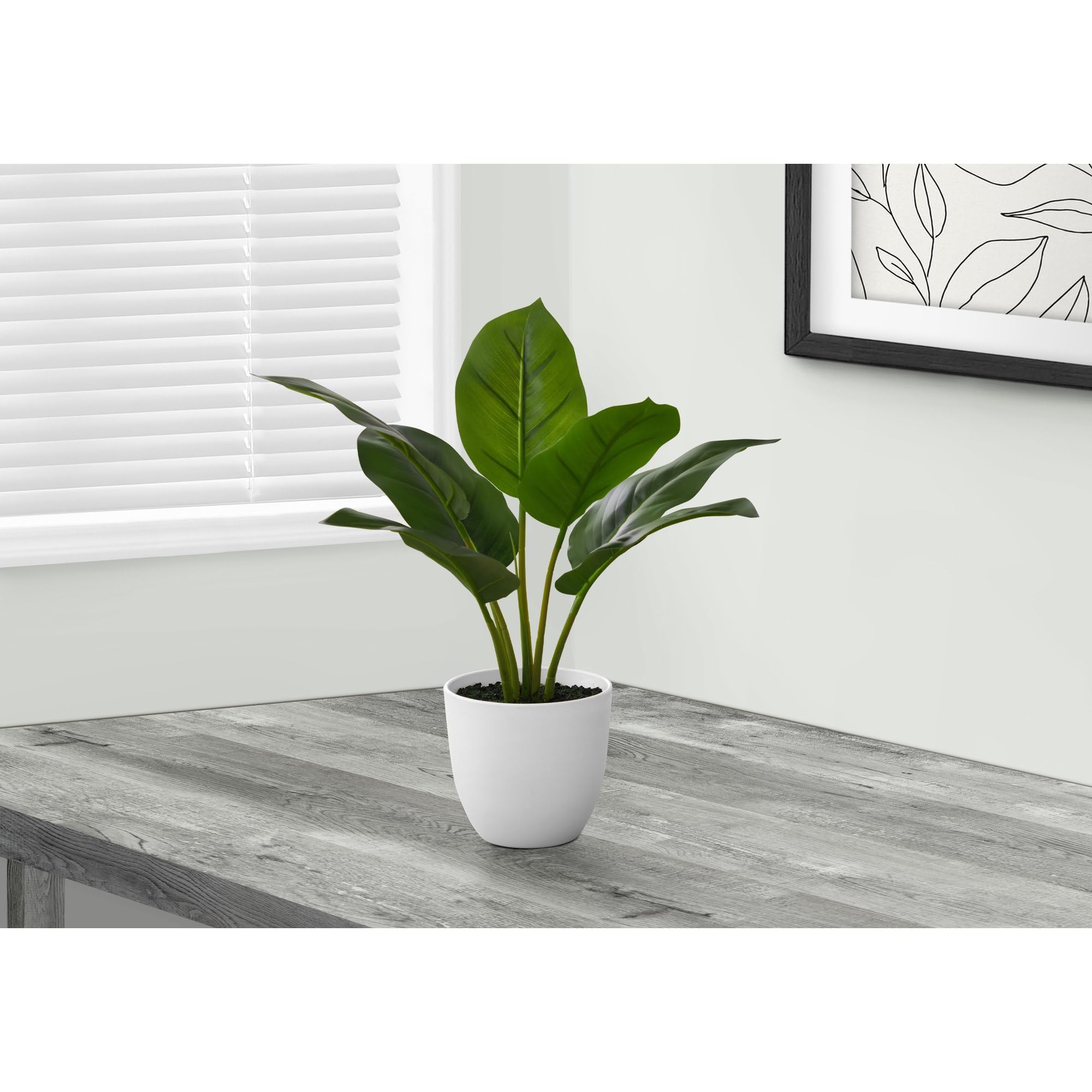 Monarch Specialties I 9502 Artificial Plant 17" Aureum Green Leaves Metal White Pot