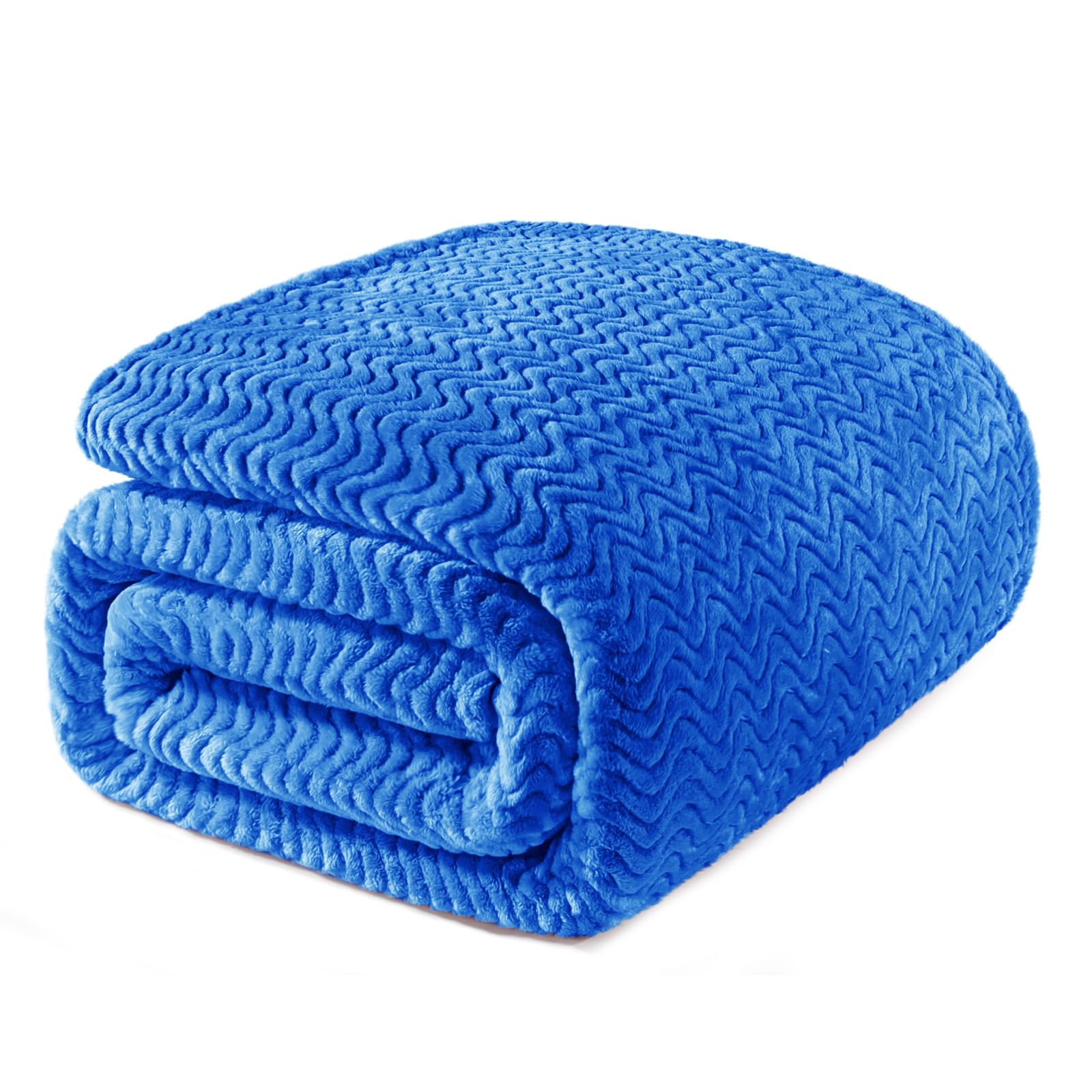 Exclusivo Mezcla Cobalt Blue Fleece King Size Blanket For Bed, Super Soft Cozy Blankets With Decorative Wave Textured, Lightweig