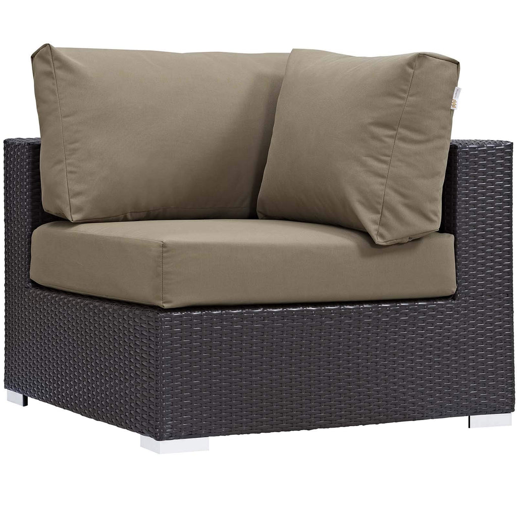 Modway Convene Wicker Rattan 5 Piece Outdoor Patio Sectional Set With Fire Pit In Espresso Mocha