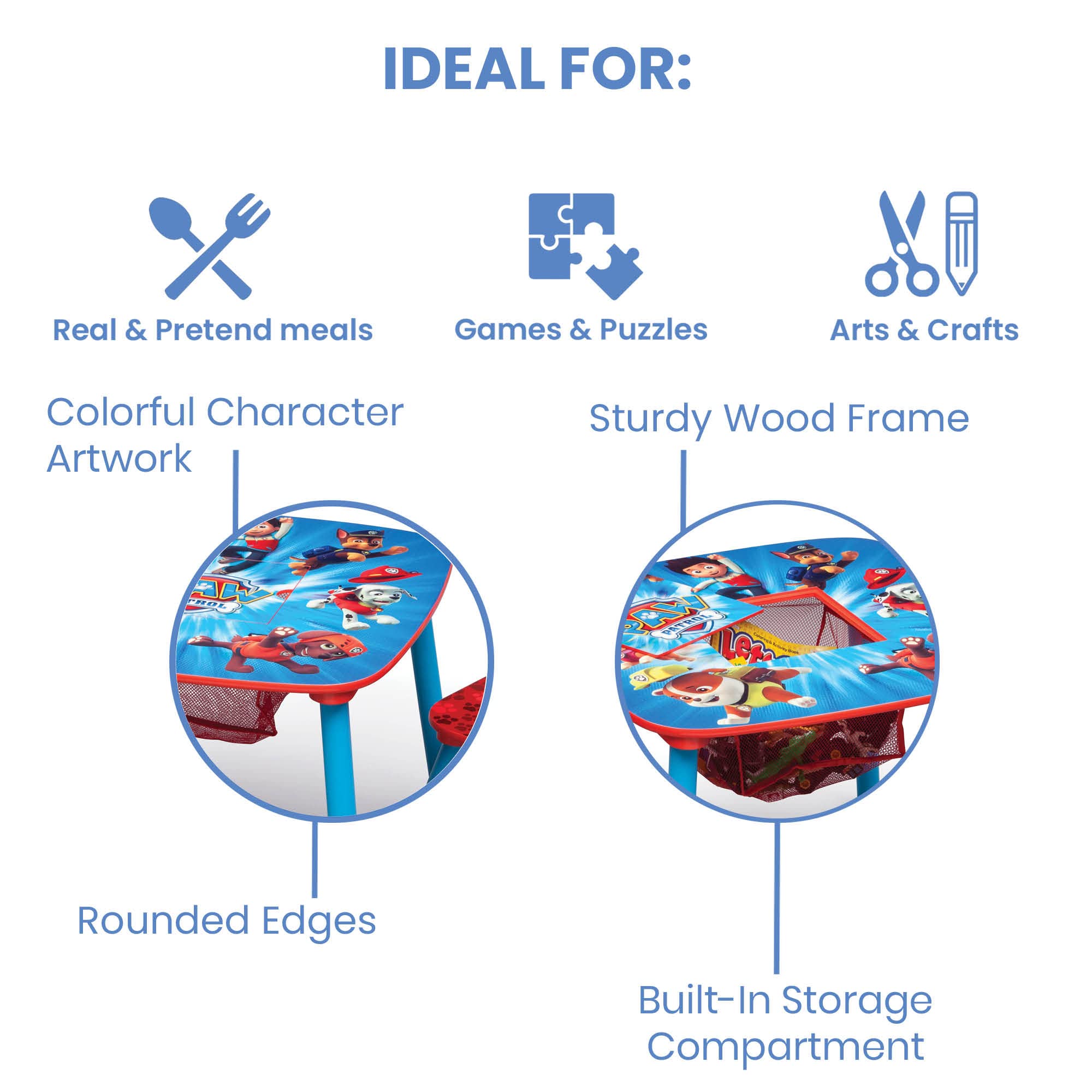 Delta Children Kids Table And Chair Set With Storage (2 Chairs Included) - Ideal For Arts & Crafts, Snack Time, Homeschooling, Homework & More, Nick Jr. Paw Patrol