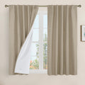 LAMIT Natural 100% Blackout Linen Curtains, 48 Inches Linen Textured Thermal Bedroom Curtains Back Tab and Rod Pocket Neutral Pa