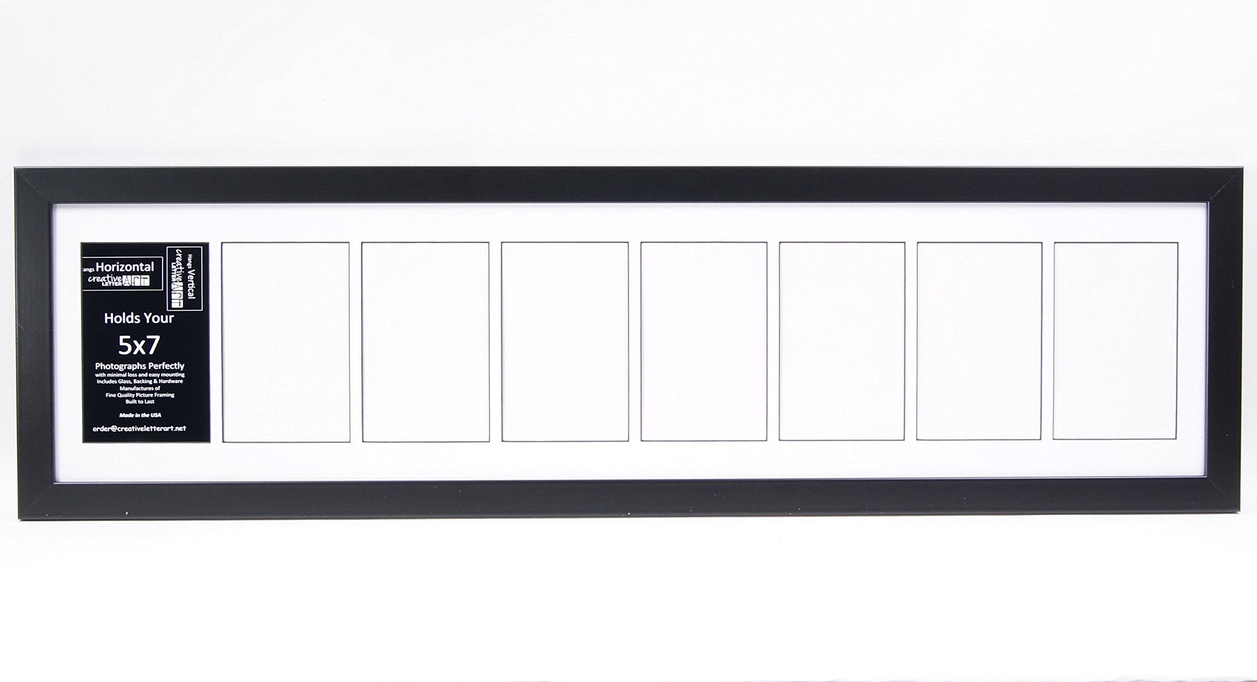 Creative Letter Art 8 Opening Glass Face Black Picture Frame to hold 5 by 7 inch Photographs including 10x40-inch White Mat Coll