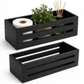 LotFancy Bathroom Decor Box, 2 Pack Wooden Toilet Paper Holder, Black Toilet Tank Basket, Back of Toilet Storage Basket, Farmhou
